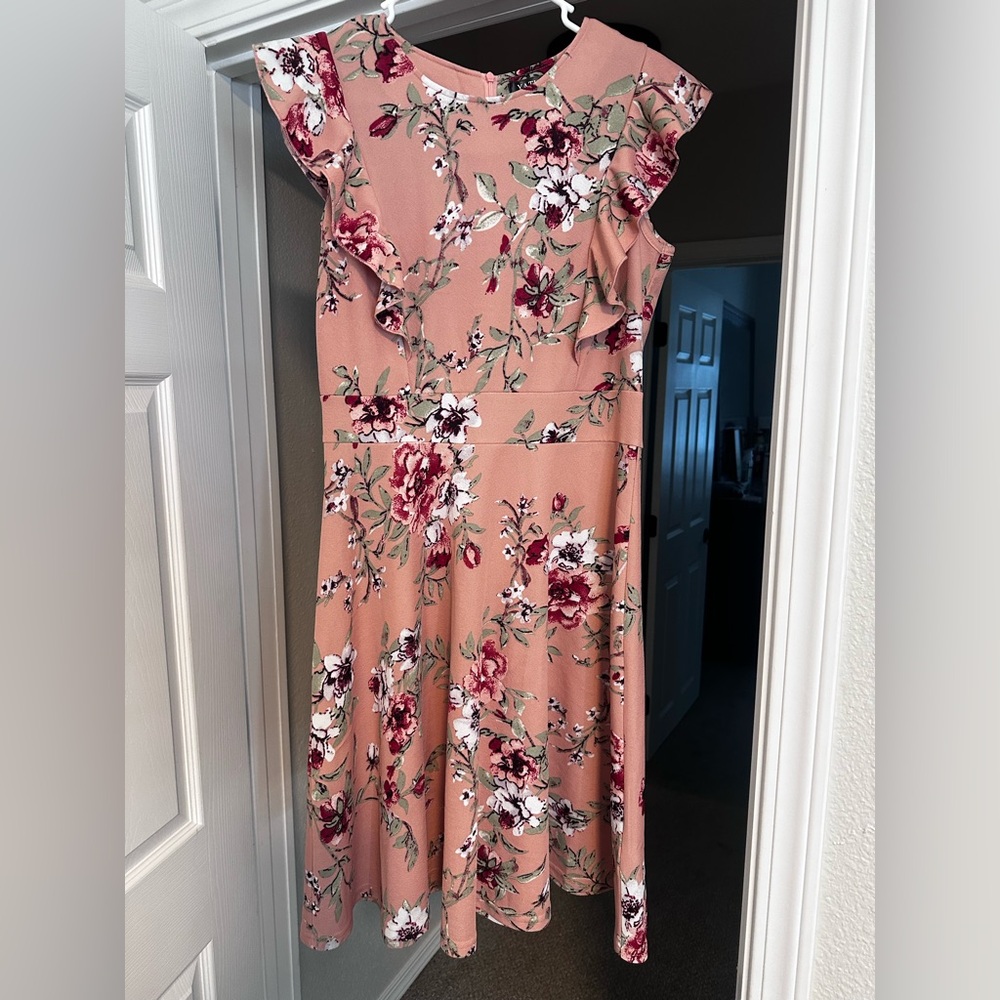 Floral Pink Ruffle Sleeve Dress